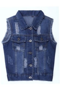 SKJN004 women's sleeveless denim vest wash water and burn flowers effect denim vest jacket denim jacket jacket 45 degree